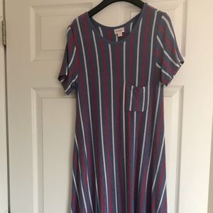 Lularoe Carly XXS blue red white vertical stripe